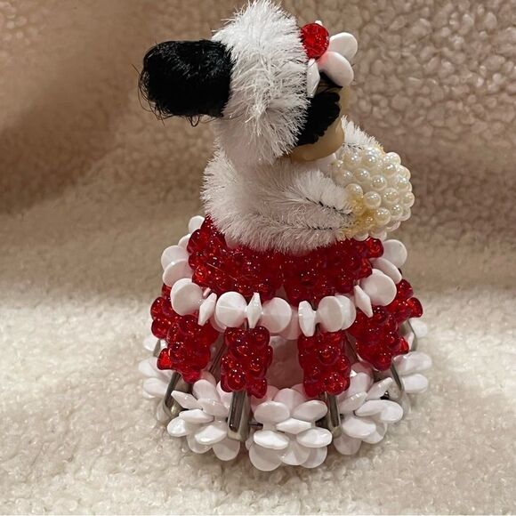 Vintage Handmade Beaded Christmas Safety-pin Dolls Set of 2 Red Green - Picture 12 of 15